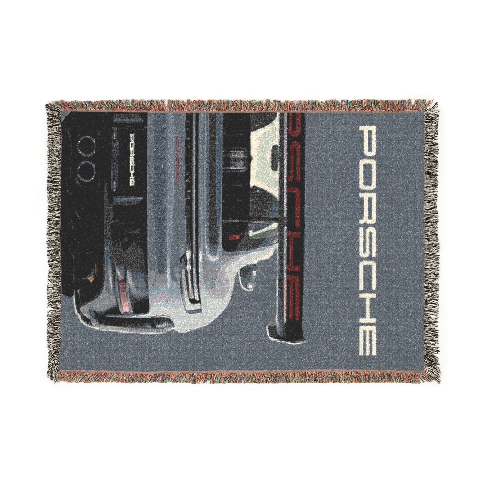 Porsche Vintage Car Woven Blanket — Retro Automotive Throw with PORSCHE Logo